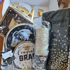 Graduation Party Supplies Set - Black and Gold